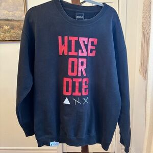 Wise of Die NKLS Men's Black Crewneck Sweater with Red Print Size Large